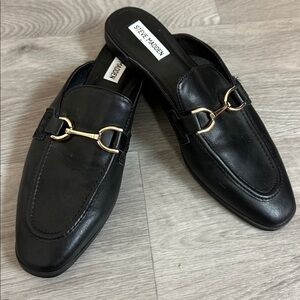 Steve Madden Black Slip-On Loafers with Gold Detail